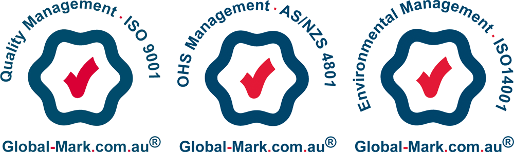JMT Civil certifications (ISO 9001 Quality Management; AS/NZS 4801 OHS Management; ISO14001 Environmental Management)
